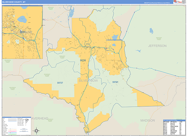 Silver Bow County, MT Zip Code Wall Map